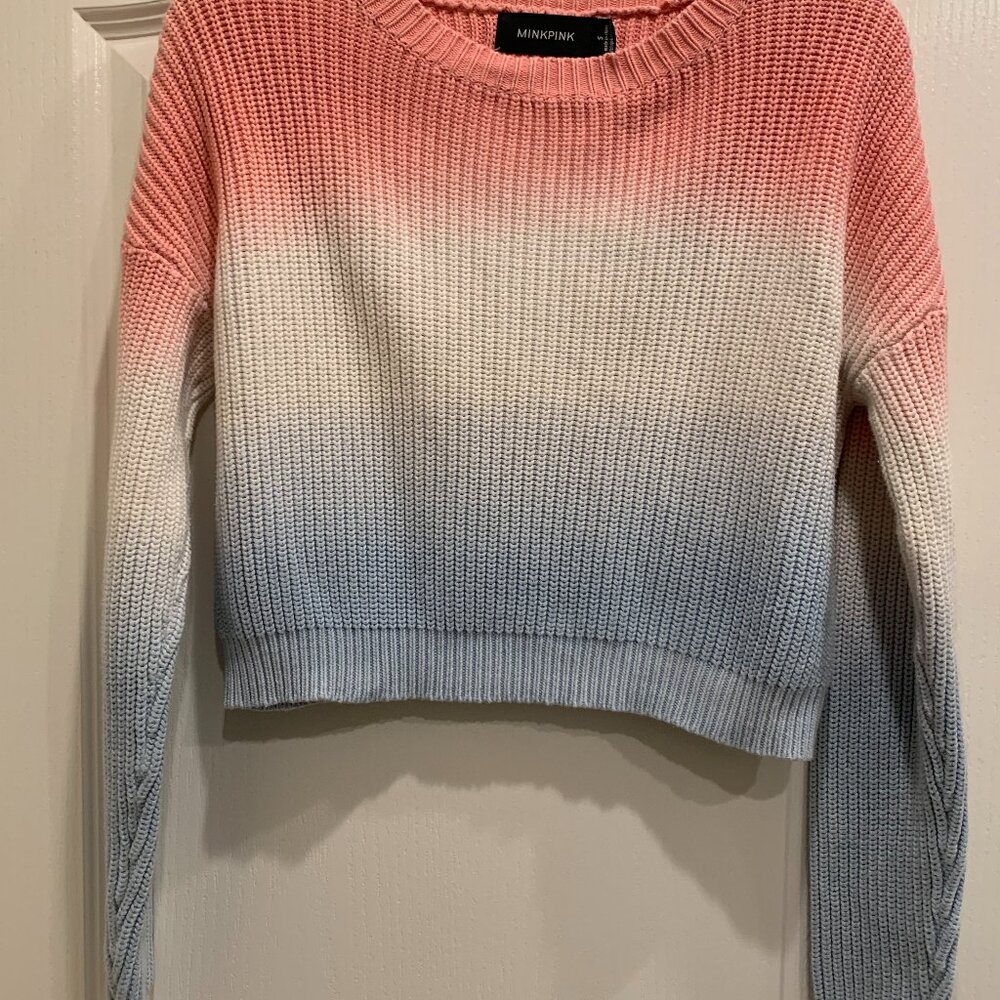 MinkPink Cropped Sweater Sz S Excellent Condition Pink White and‎ blue